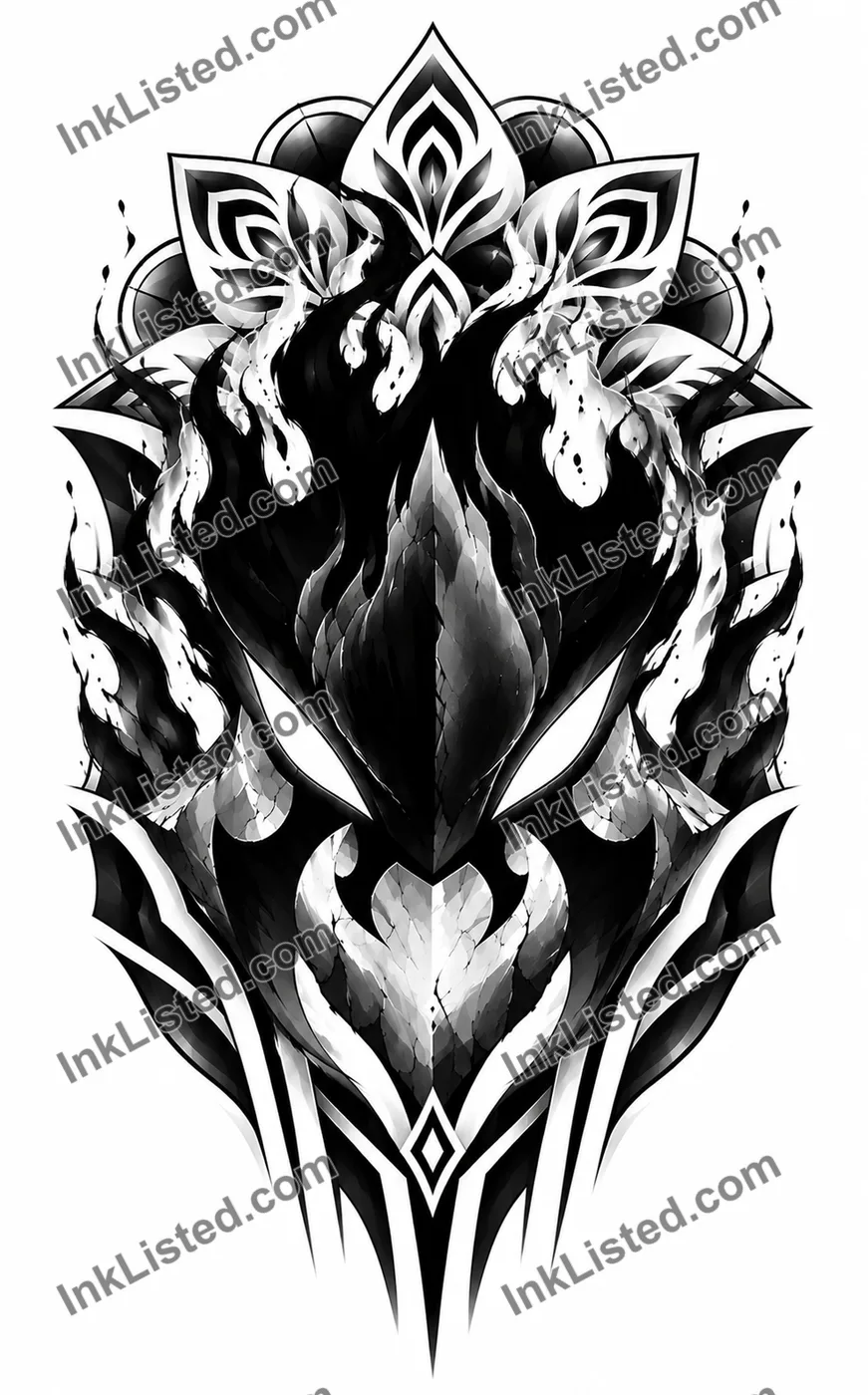 Beru Geometry, tattoo stencil, blackwork, anime, black and grey, mandala, manga, by Solo Leveling Designs