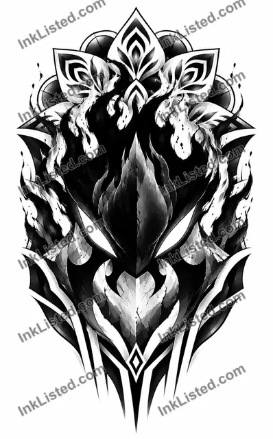 Beru Geometry, tattoo stencil, blackwork, anime, black and grey, mandala, manga, by Solo Leveling Designs